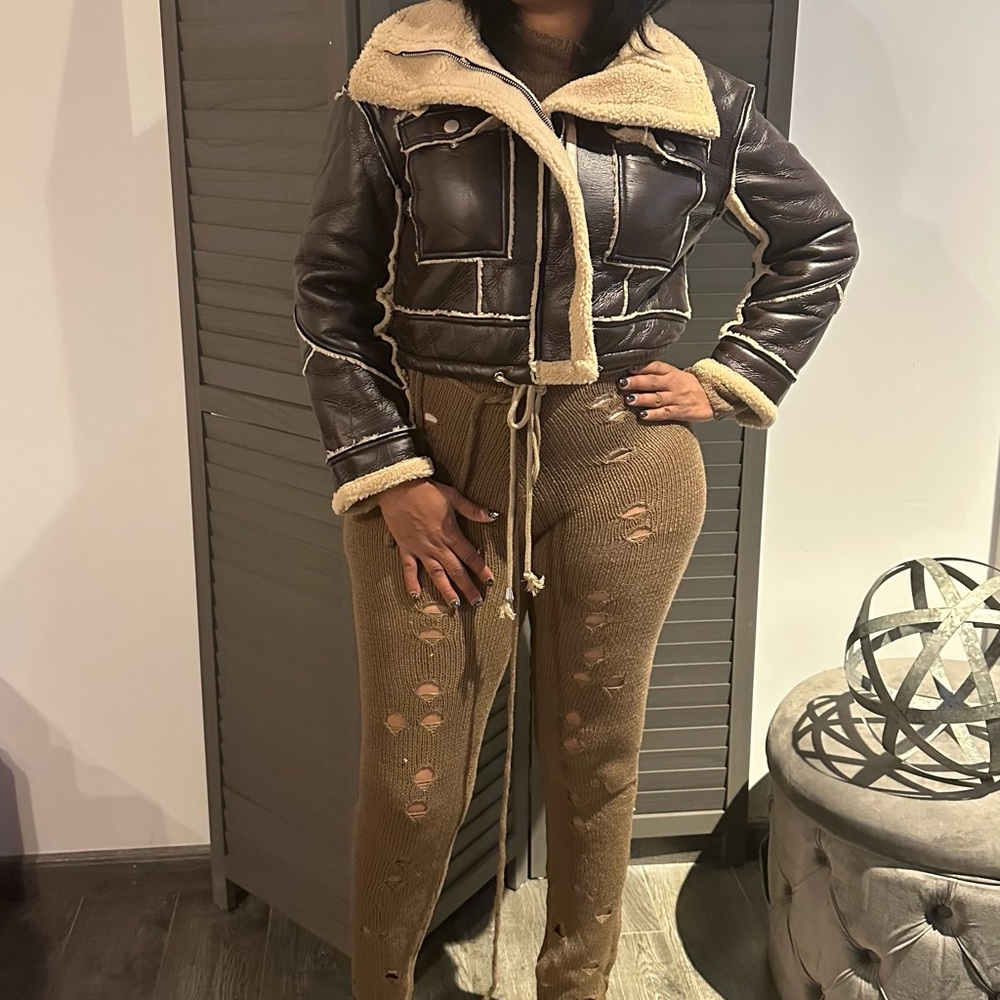 Brown faux shearling jacket